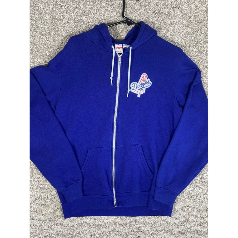 Dodgers Vintage American Apparel Hoodie F497 Large Blue Full Zip Made In USA